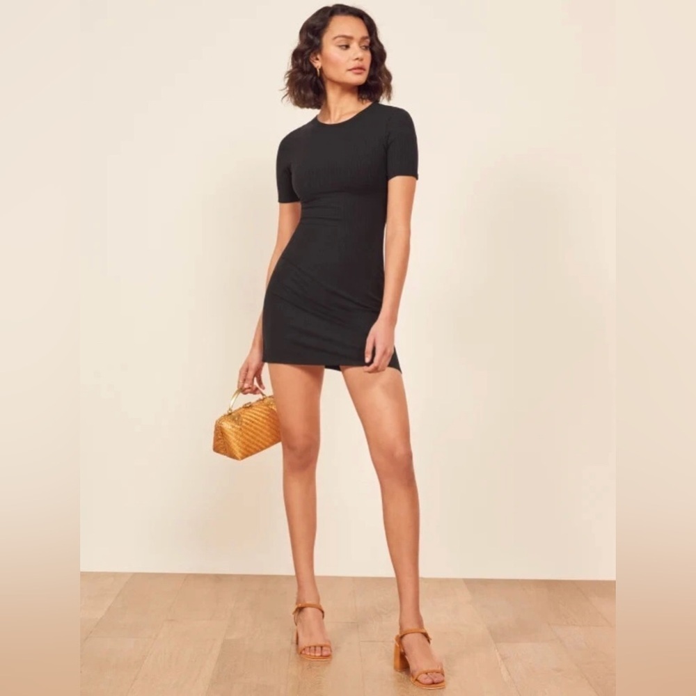 Reformation Black Kennedy Ribbed Contour Bodycon Short Sleeve T Shirt Mini Dress - Picture 10 of 12